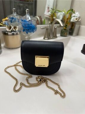 Michael Kors Black Leather Mini Crossbody with Gold Hardware
